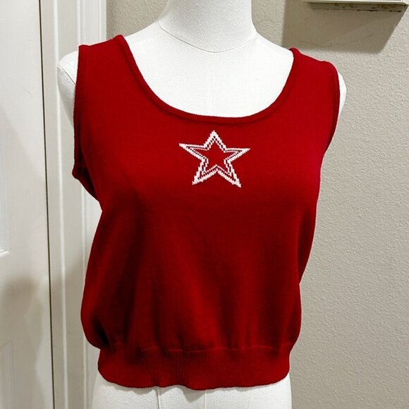 St. John Collection by Marie Red Santana Knit Star Tank Top Crop Sz P - Picture 3 of 8